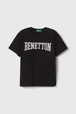 Detské bavlnené tričko United Colors of Benetton čierna farba, s potlačou