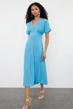 Trendyol Light Blue A-Line Bodice Detailed V-Neck Maxi Woven Dress