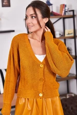 armonika Women's Mustard Thessaloniki Knitted Buttoned Cardigan