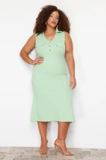 Trendyol Curve Green Polo Neck Buttoned Midi Knitted Dress