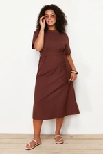 Trendyol Curve Brown A-Line Knitted Top and Woven Bottom Dress