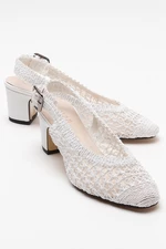 LuviShoes LOPA Women's White Knitted Heeled Shoes