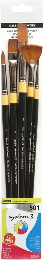 Daler Rowney System3 Acrylic Brush Stiff Synthetic Set de pensule