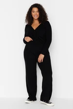 Trendyol Curve Black V-Neck Tie Detailed Knitwear Blouse & Trousers Set