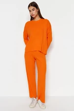 Trendyol Orange Basic Crew Neck Sweater Top-Top Set