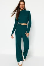 Trendyol Green Crop Ribbed Finger Detailed Knitwear Bottom-Top Set