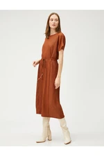 Koton Tie Waist Midi Length Dress With Short Sleeves