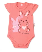 Baby Nellys Bavlněné kojenecké body, kr. rukáv, Cute Bunny - lososové, vel. 62 (2-3m)