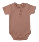 Baby Nellys Kojenecké žebrované body s knoflíčky kr. rukáv, Boy - hnědé, vel. 80 (9-12m)