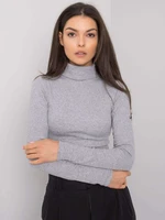 RUE PARIS Women's grey melange ribbed turtleneck