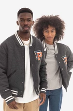 Bunda bomber s prímesou vlny Filling Pieces Varsity Jacket 81422201874-GREY, šedá farba, prechodná