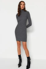 Trendyol Anthracite Mini Knitwear Dress With Accessory Detail