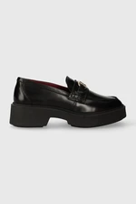 Kožené mokasíny Tommy Hilfiger TH HARDWARE LOAFER dámské, černá barva, na platformě, FW0FW07329