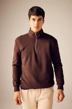 DEFACTO Comfort Fit Zippered Stand Collar Basic Sweatshirt