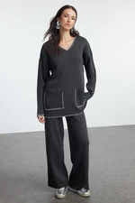 Trendyol Anthracite Shepherd Stitch Detailed Knitwear Top-Bottom Set