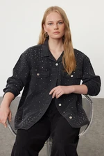 Trendyol Black Stone Oversize Denim Shirt Jacket