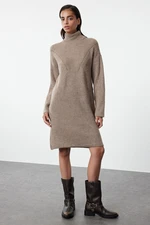 Trendyol Mink Mini Knitwear Stand Collar Soft Textured Sweater Dress