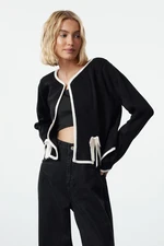 Trendyol Black Ribbon/Bow Detailed Crop Jacket Look Knitwear Cardigan