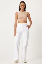 Happiness İstanbul Women's White Wide Leg High Waist Jeans