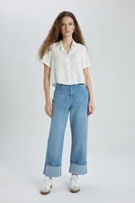 DEFACTO Relax Fit High Waist Fold Leg Ankle Length Jean Trousers