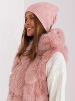 Pink women's winter hat with appliqué