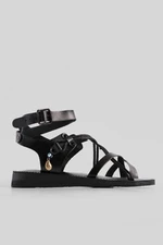 Marjin Women's Genuine Leather Accessoried Eva Sole With Crossed Threads Detail Daily Sandals Rivade Black.