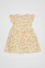 DEFACTO Baby Girl Patterned Short Sleeve Linen Look Dress