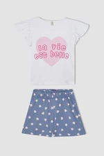 DEFACTO Girl's Printed Short Sleeve Pajama Set with Shorts