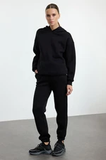 Trendyol Black Thick Fleece Hooded Oversize/Comfortable Cut Knitted Tracksuit Set