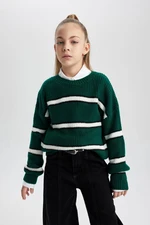 DEFACTO Girl's Crew Neck Striped Sweater