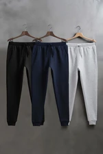 Trendyol Black-Navy-Grey Melange 3-Pack Sweatpants