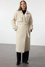 Trendyol Ecru Oversize Long Wool Coat