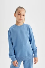 DEFACTO Girl Relax Fit Crew Neck Cotton Basic Plain School Sweatshirt