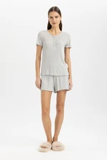 DEFACTO Fall in Love Ribbed Short Sleeve Pajama Set with Shorts