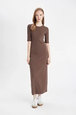 DEFACTO Bodycon Fitted Crew Neck Basic Plain Ribbed Camisole Short Sleeve Maxi Dress