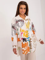 Cream women's oversize shirt with inscriptions