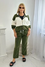 Ribbed velour set sweatshirt + trousers khaki