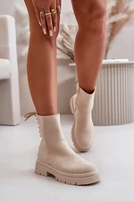 Suede ankle boots on a flat heel lace-up beige Lakyta