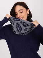 Grey and navy blue women's scarf with patterns