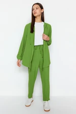 Trendyol Green Hooded Zippered Cardigan- Trousers Woven Two Piece Set