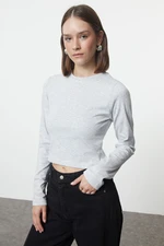 Trendyol Grey Melange Fitted/Body-Smooth Crop Long Sleeve Flexible Knitted Blouse