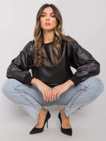 Black sweatshirt with Ancora RUE PARIS eco-leather insert