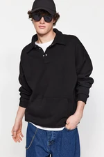 Trendyol Basic Black Men's Oversize/Wide Cut Shirt with Collar Pocket and Fleece Inside Thick Sweatshirt