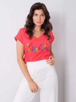 Coral T-shirt with colorful print