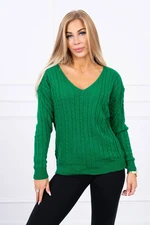 Knitted sweater with a V-neck in light green color