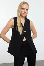 Trendyol Black Regular V-Neck Button Detailed Vest