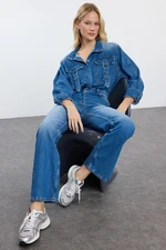 Trendyol Blue Cargo Pocket Detailed Denim Overalls