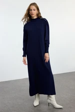 Trendyol Navy Blue Pearl/Stone Detailed Knitwear Dress