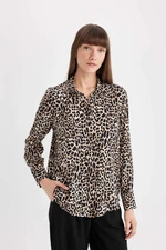 DEFACTO Regular Fit Leopard Patterned Shirt Collar Long Sleeve Shirt