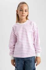 DEFACTO Girls' Crew Neck Striped Combed Combed Long Sleeve T-Shirt